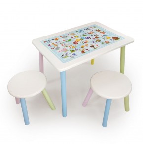 Детский комплект стол и два табурета круглых с накладкой Алфавит (Белый, Белый, Цветной) в Реже - rezh.mebel-74.com | фото