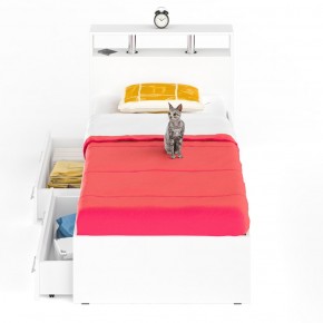 Камелия Кровать с ящиками 0900, цвет белый, ШхГхВ 93,5х217х78,2 см., сп.м. 900х2000 мм., без матраса, основание есть в Реже - rezh.mebel-74.com | фото