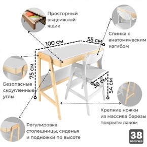 Комплект растущий стол и стул 38 попугаев «Вуди» (Белый, Без покрытия) в Реже - rezh.mebel-74.com | фото
