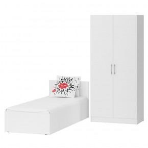 Кровать 0800 + Шкаф 2-х створчатый Стандарт, цвет белый, ШхГхВ 83,5х203,5х70 + 90х52х200 см., сп.м. 800х2000 мм., без матраса, основание есть в Реже - rezh.mebel-74.com | фото