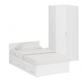 Кровать с ящиками 1200 + Шкаф угловой Стандарт, цвет белый, ШхГхВ 123,5х203,5х70 + 81,2х81,2х200 см., сп.м. 1200х2000 мм., без матраса, основание есть в Реже - rezh.mebel-74.com | фото