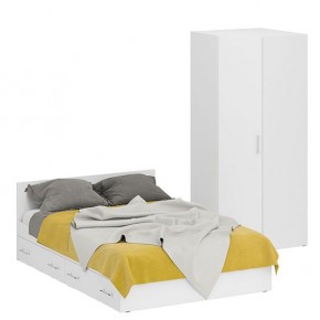Кровать с ящиками 1400 + Шкаф угловой Стандарт, цвет белый, ШхГхВ 143,5х203,5х70 + 81,2х81,2х200 см., сп.м. 1400х2000 мм., без матраса, основание есть в Реже - rezh.mebel-74.com | фото