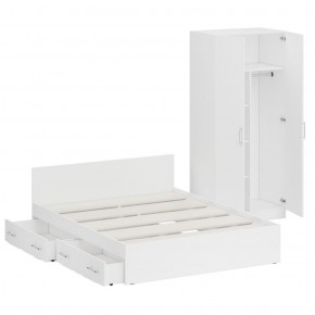 Кровать с ящиками 1600 + Шкаф 2-х створчатый Стандарт, цвет белый, ШхГхВ 163,5х203,5х70 + 90х52х200 см., сп.м. 1600х2000 мм., б/м, основание есть в Реже - rezh.mebel-74.com | фото