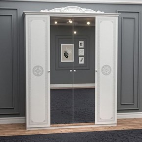 Шкаф 4-х дверный с зеркалами (12.244) Грация (белый/серебро) в Реже - rezh.mebel-74.com | фото