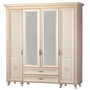 Шкаф для одежды 4-дверный с зеркалом №493 Марлен кремовый белый в Реже - rezh.mebel-74.com | фото