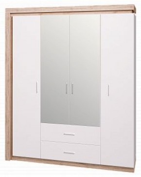 Шкаф для одежды с ящиками 4-х створчатый с зеркалом Люмен 16 в Реже - rezh.mebel-74.com | фото