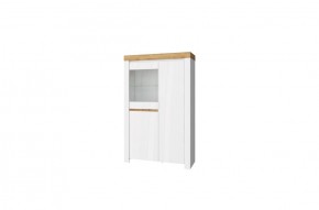 Шкаф с витриной 1V2D, TAURUS, цвет белый/дуб вотан в Реже - rezh.mebel-74.com | фото