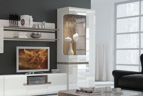 Шкаф с витриной 3D/TYP 01L, LINATE ,цвет белый/сонома трюфель в Реже - rezh.mebel-74.com | фото